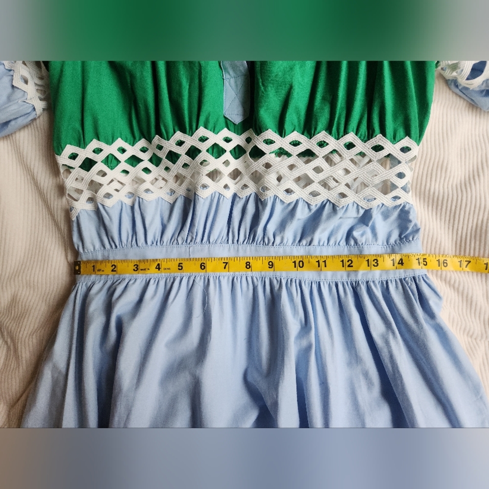 Dolce Squa BLUE & GREEN COLOR BLOCK MAXI WITH WHITE TRIMMINGSsz L - Picture 5 of 15